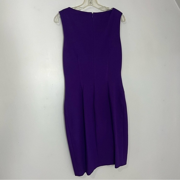 Vintage Cache Purple Ponte Knit Bodycon Dress Gold buckles business casual midi - Picture 10 of 11